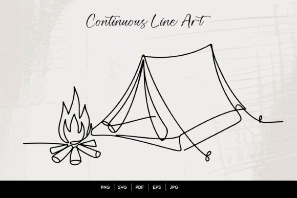 Download Camping Tent and Campfire Continuous Line - Premium Resources