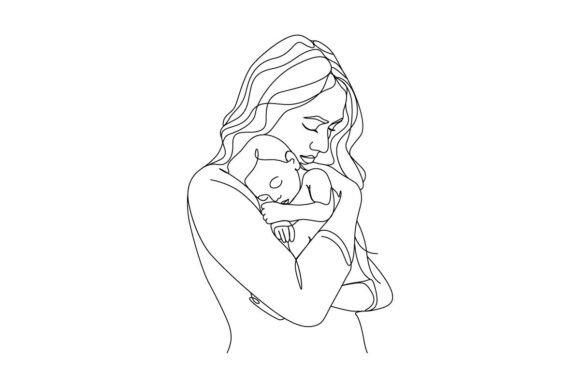 Download Mom Holding Her Baby Line Art - Baby line art Collection