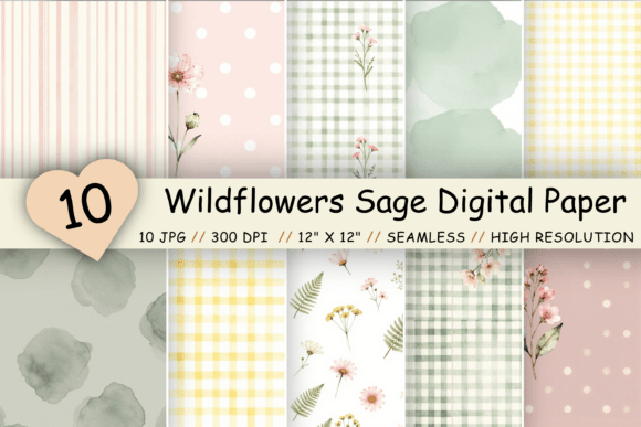 Download Wildflowers Sage Digital Paper Set - Wild Collection