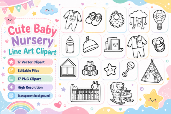 Download Cute Baby Nursery Line Art Clipart - Line art clipart Collection