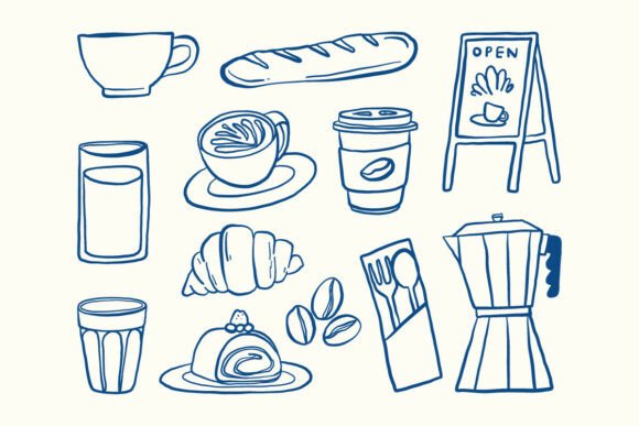 Download Cafe Doodle Line Art Clipart Set - Line art clipart Collection
