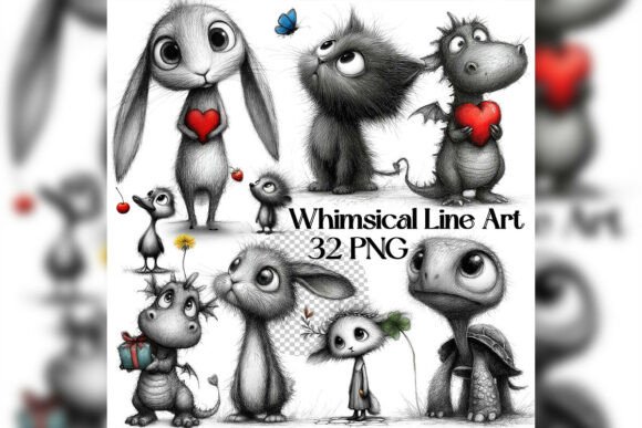Download Whimsical Valentine Line Art Clipart - Line art clipart Collection