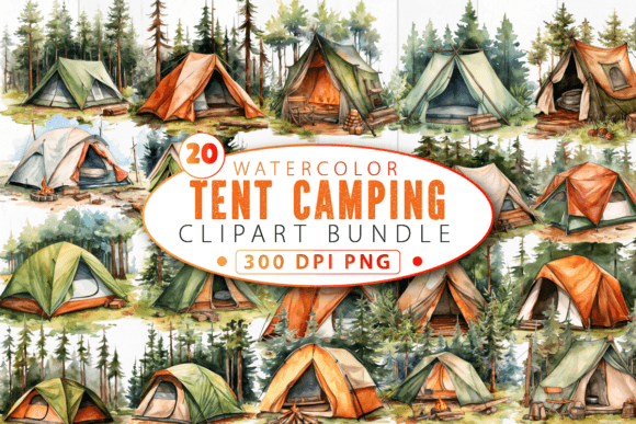 Download Watercolor Tent Camping Clipart Bundle - Premium Resources