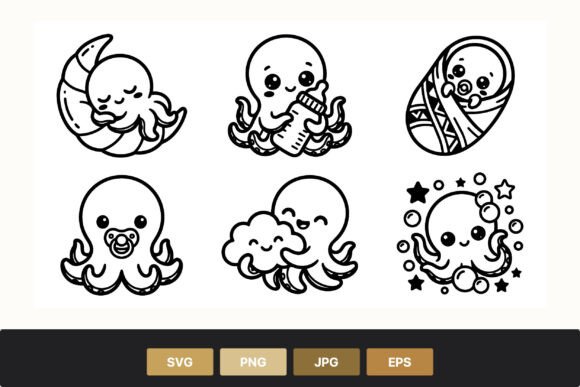 Download Cute Kawaii Octopus Baby Line Art - Baby line art Collection