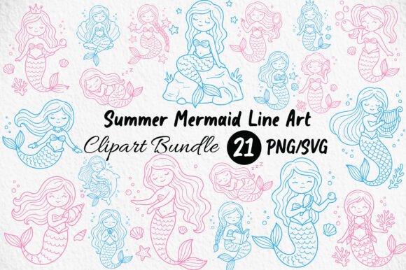 Download Summer Mermaid Line Art Clipart PNG/SVG - Line art clipart Collection